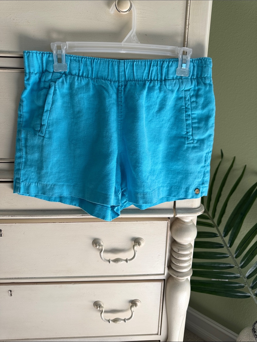 Lilly Pulitzer Lilo Linen Turquoise Waist Elastic Shorts size M
